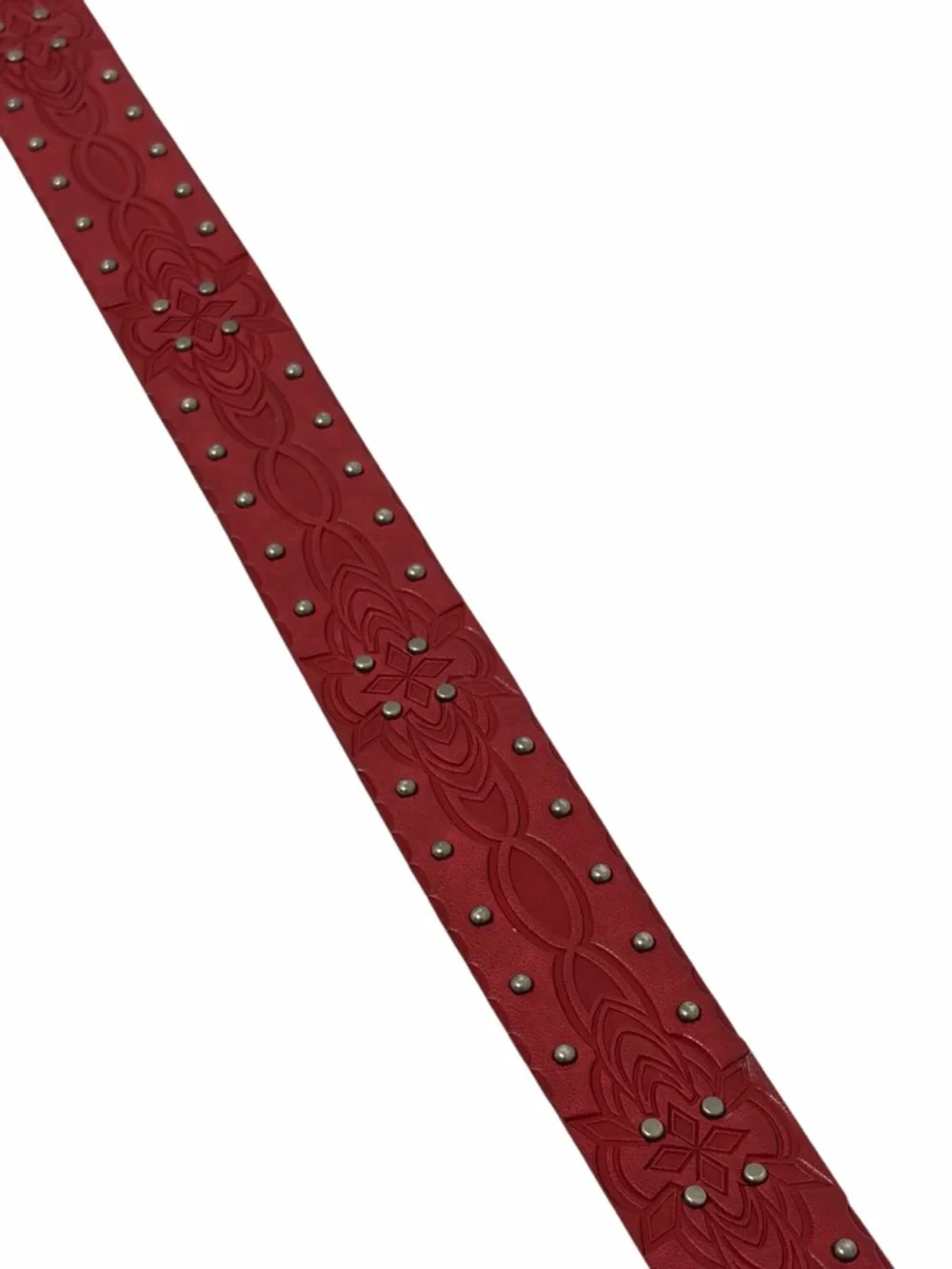 Red Faux Leather Studded & Stamped Western Belt - NWOT - 45”L
